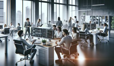 Ein Bild das ein Team bei der Arbeit in einer SEO-Agentur in Köln zeigt